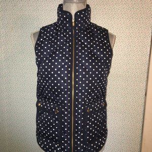 J.Crew Women's Polka Dot Navy White Quilted Puffer Full Zip Down Vest XS